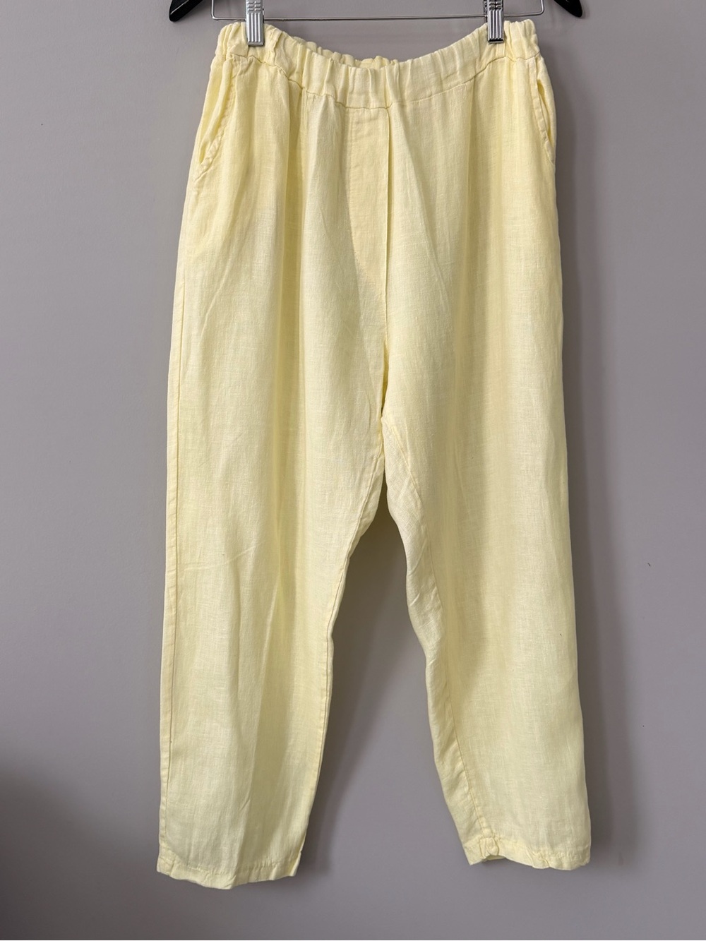 Alexandre Laurent 100% Linen Elastic Waist Pants Light Yellow
